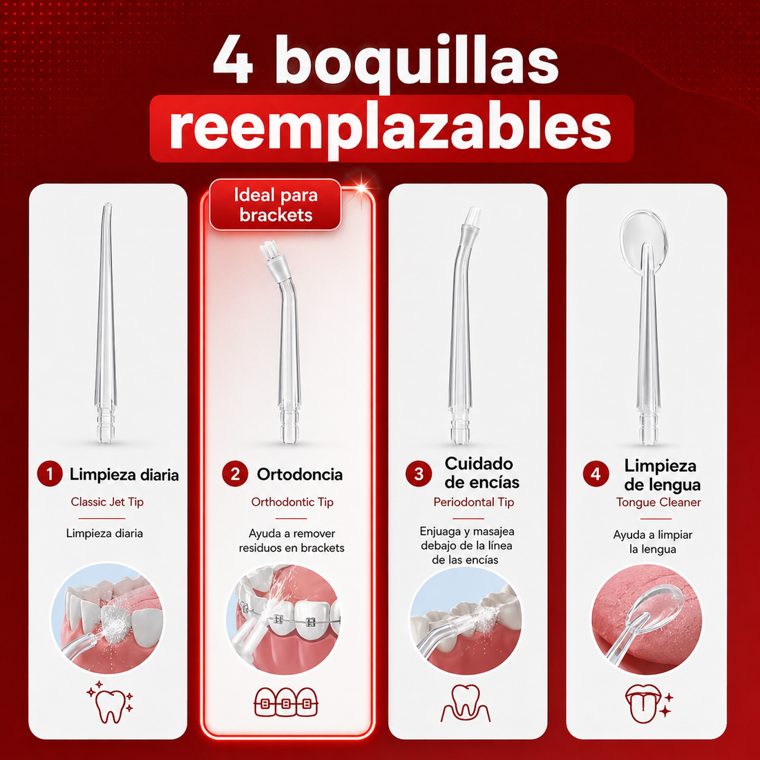 Irrigador Bucal Portátil Recargable con 4 Boquillas