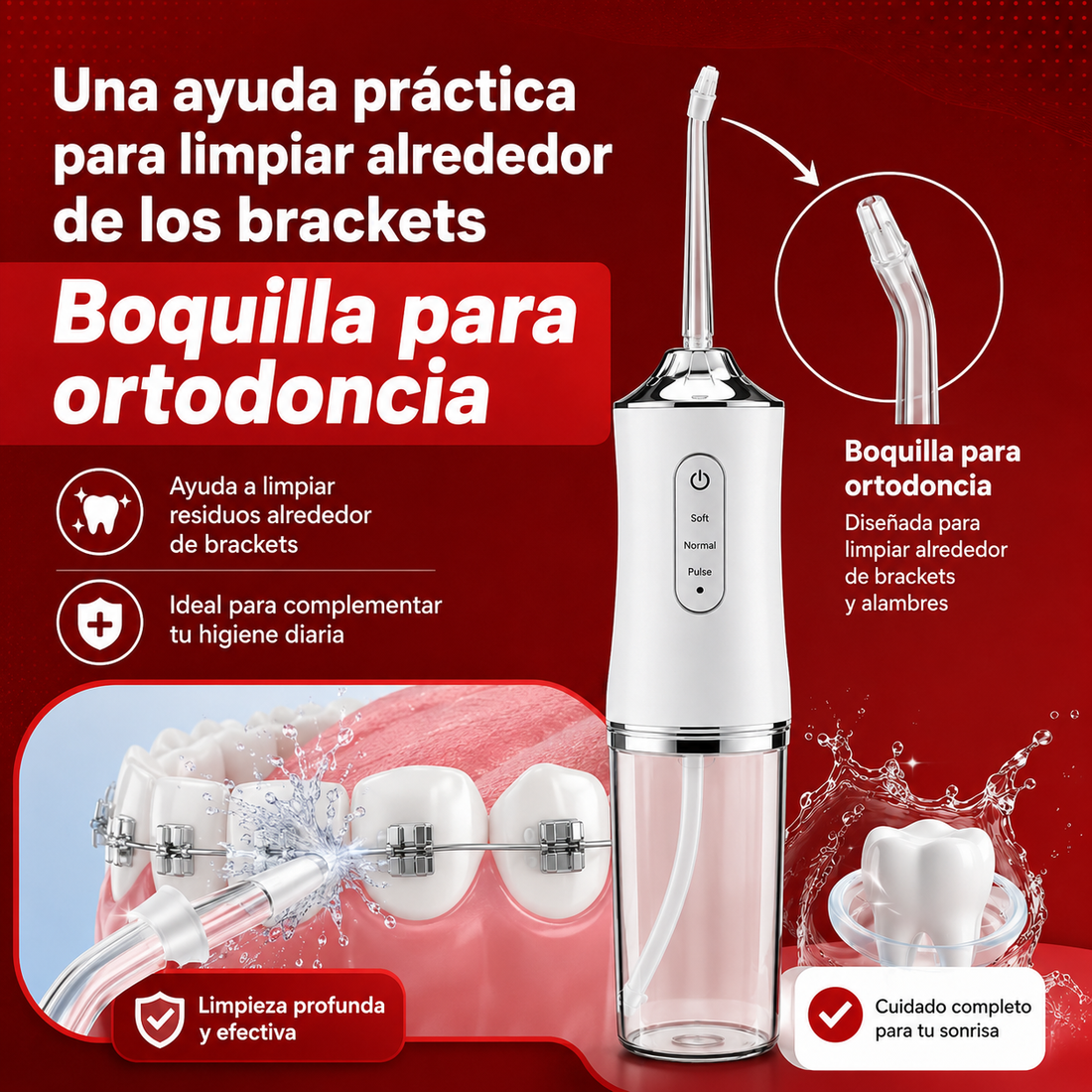 Irrigador Bucal Portátil Recargable con 4 Boquillas