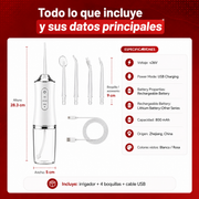 Irrigador Bucal Portátil Recargable con 4 Boquillas