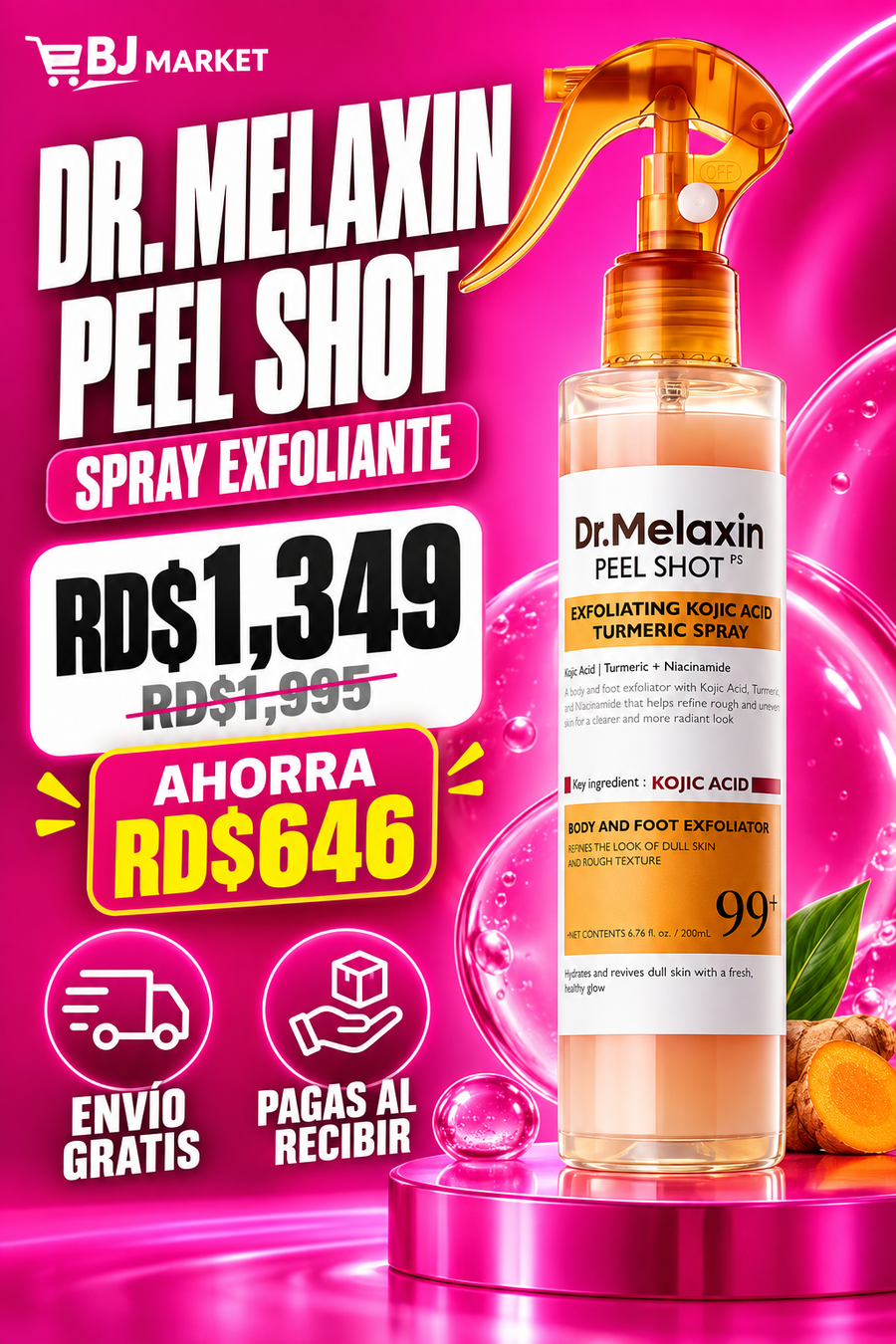 Dr. Melaxin Peel Shot — Spray Exfoliante de Ácido Kójico y Cúrcuma