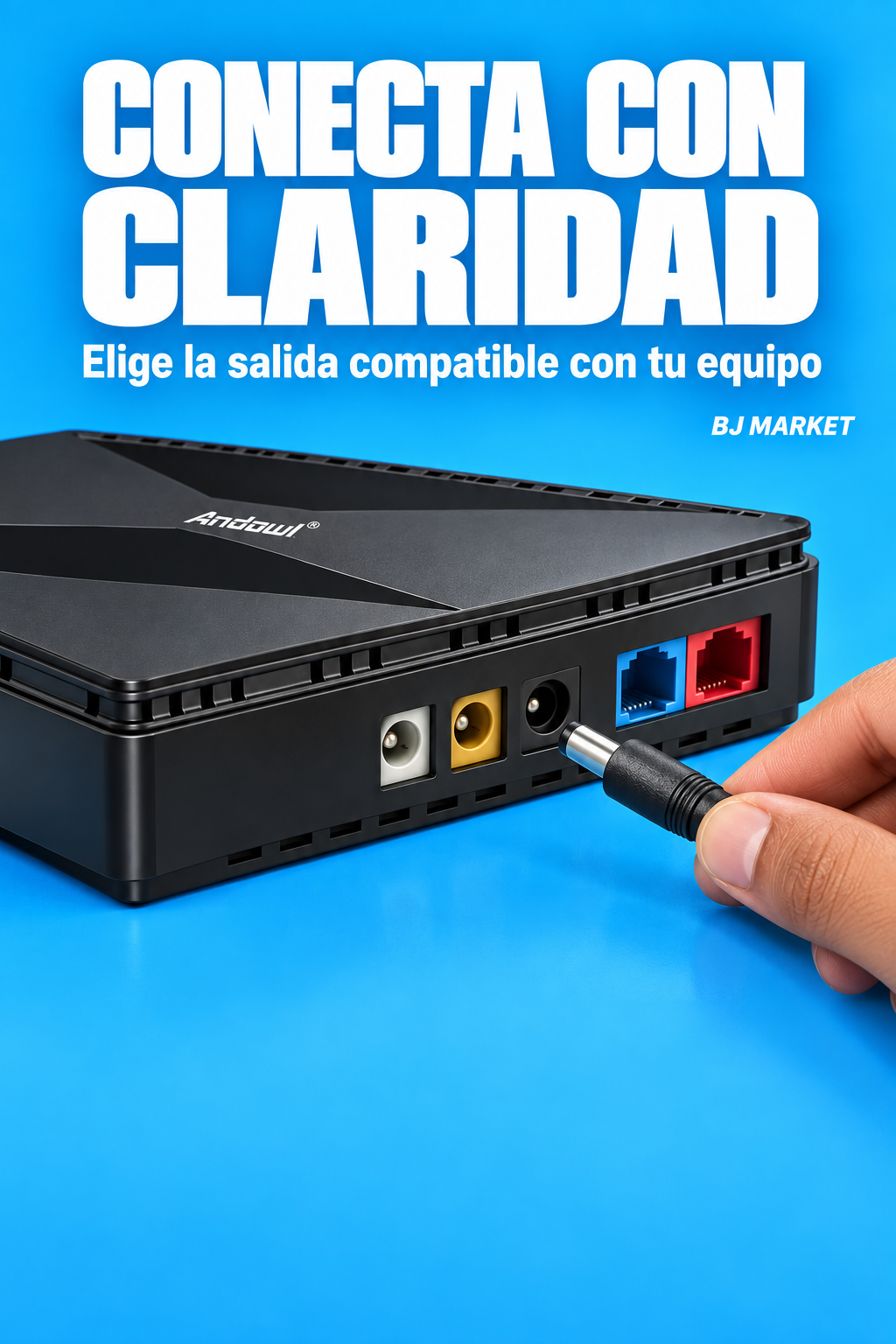 Conectores del mini UPS Q-UP900 y conector de alimentacion DC