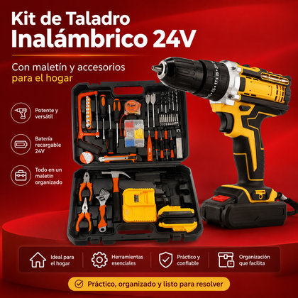 Kit de Taladro Inalámbrico 24V con Maletín de Herramientas