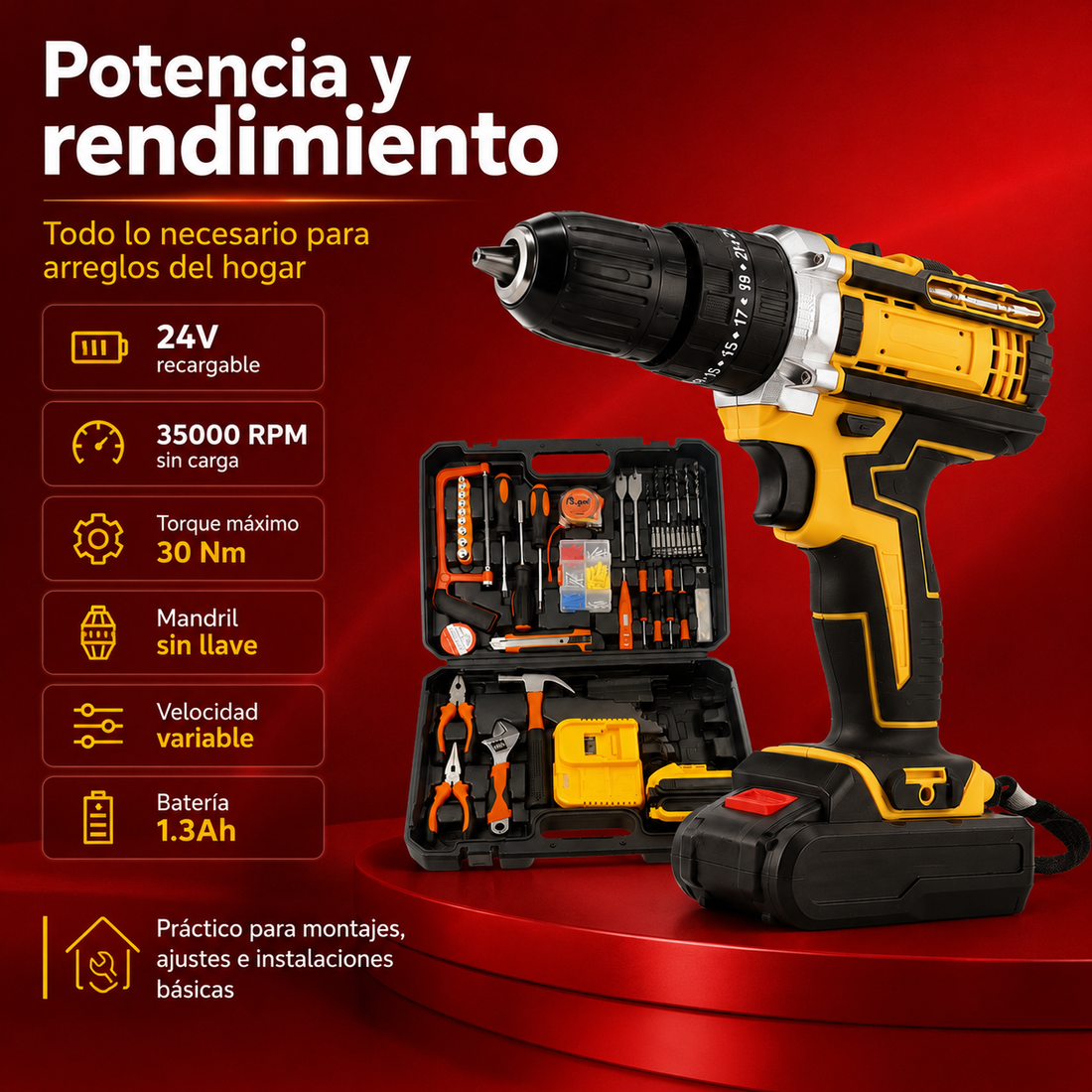 Kit de Taladro Inalámbrico 24V con Maletín de Herramientas