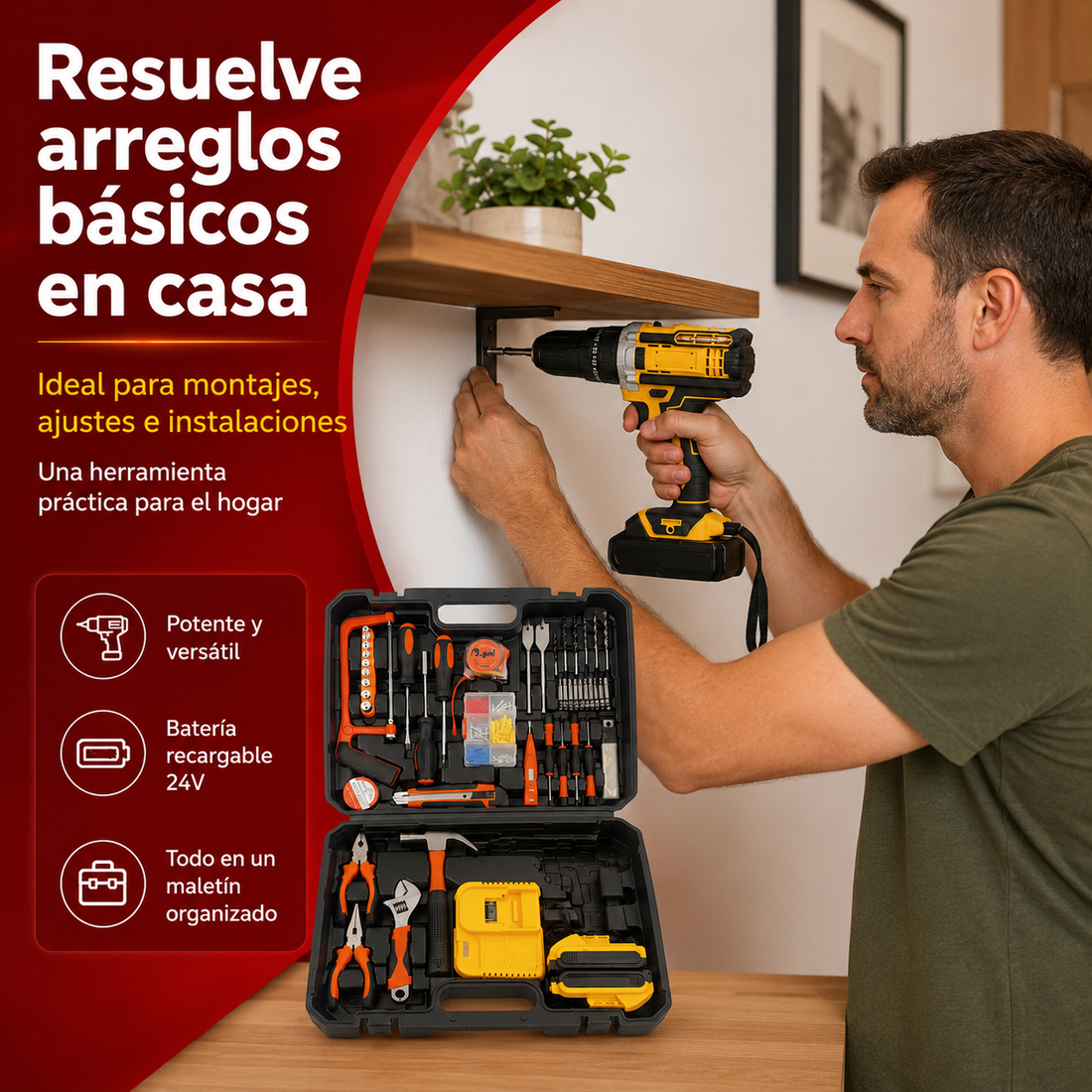 Kit de Taladro Inalámbrico 24V con Maletín de Herramientas