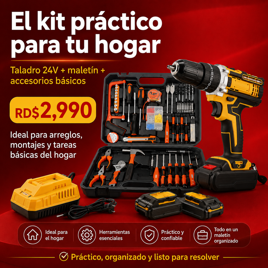 Kit de Taladro Inalámbrico 24V con Maletín de Herramientas