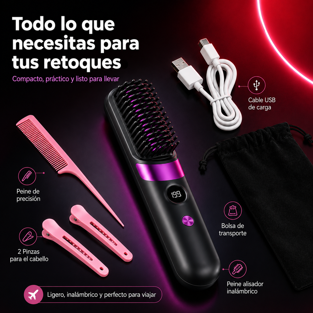 Peine Alisador Portátil para Retoques Rápidos