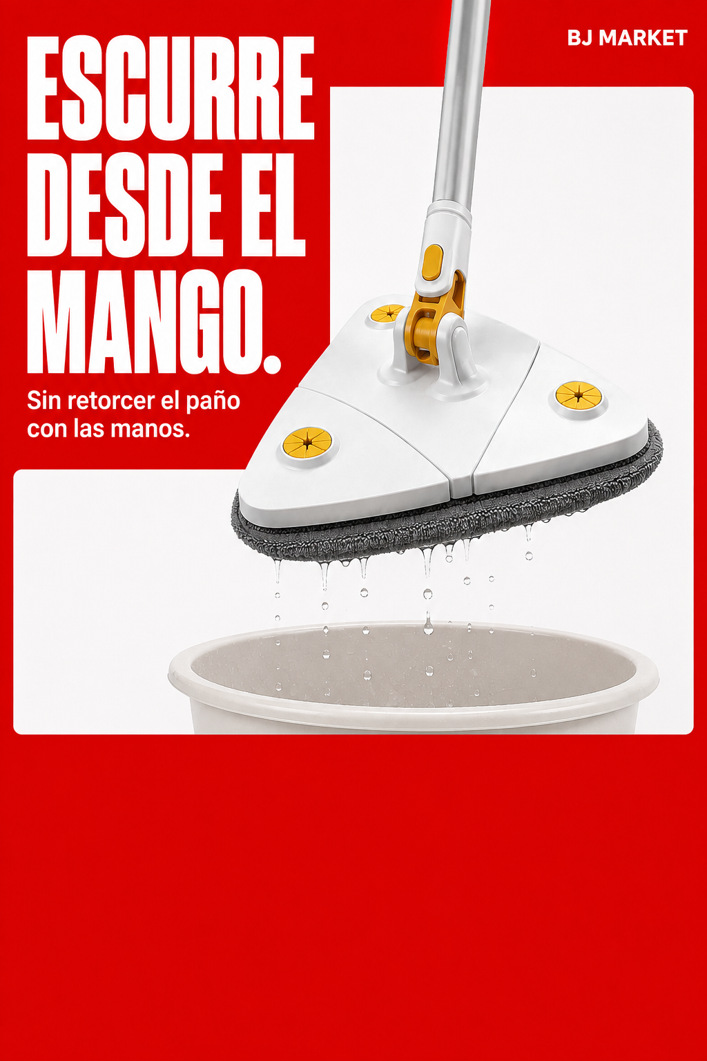Trapeador triangular autoescurrible — Escurre desde el mango
