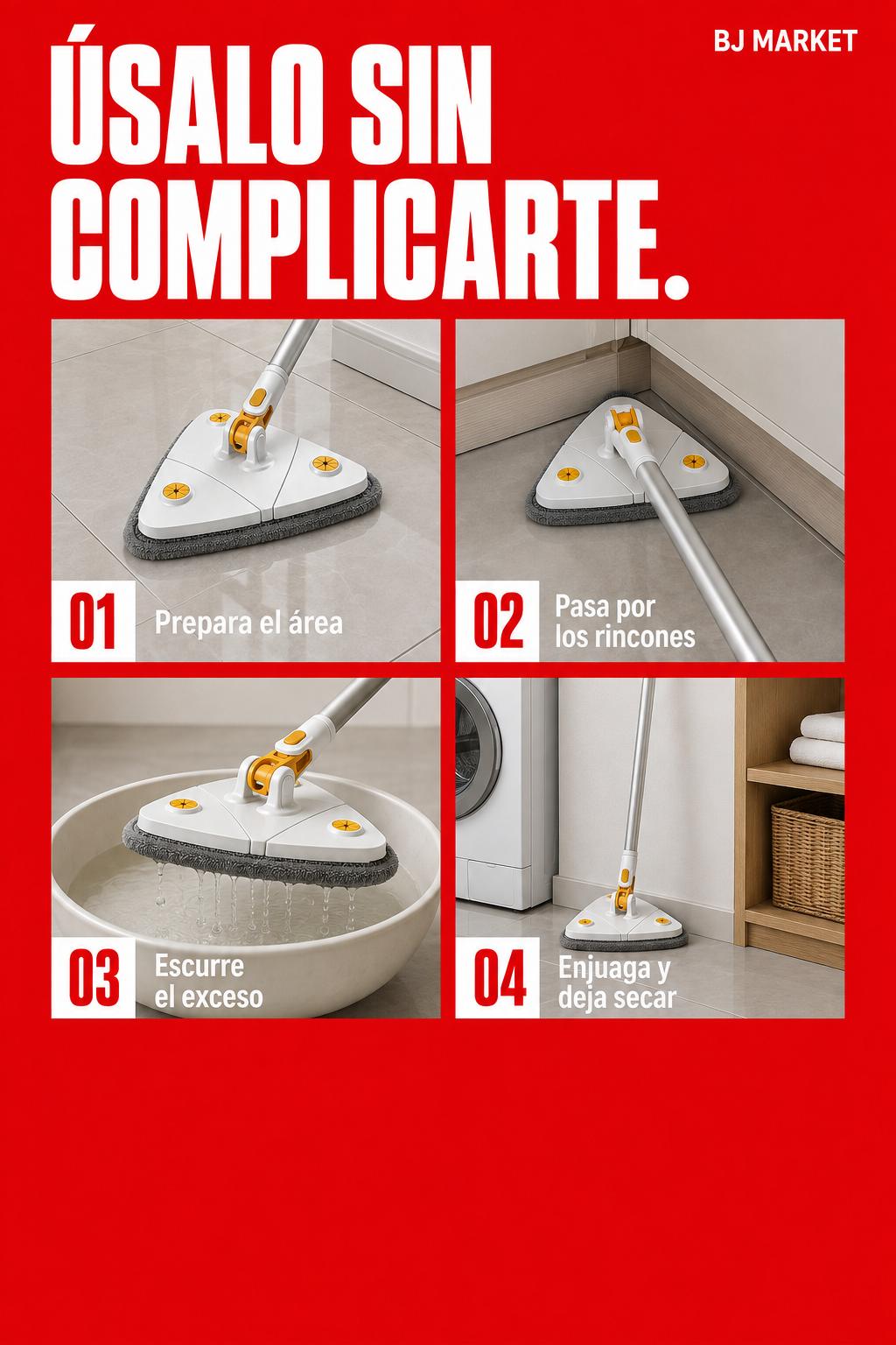Trapeador triangular autoescurrible — Uso paso a paso