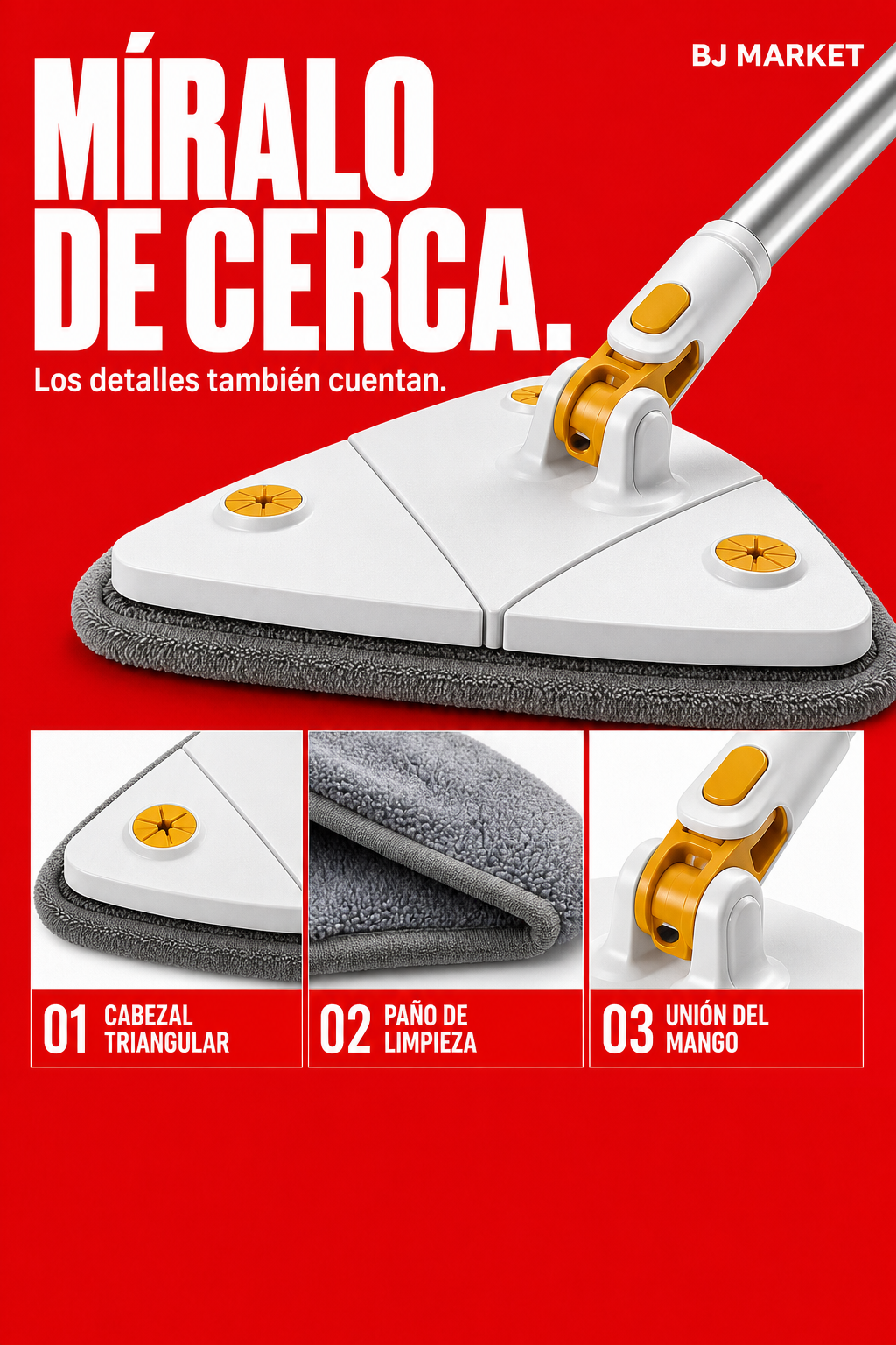 Trapeador triangular autoescurrible — Detalles reales