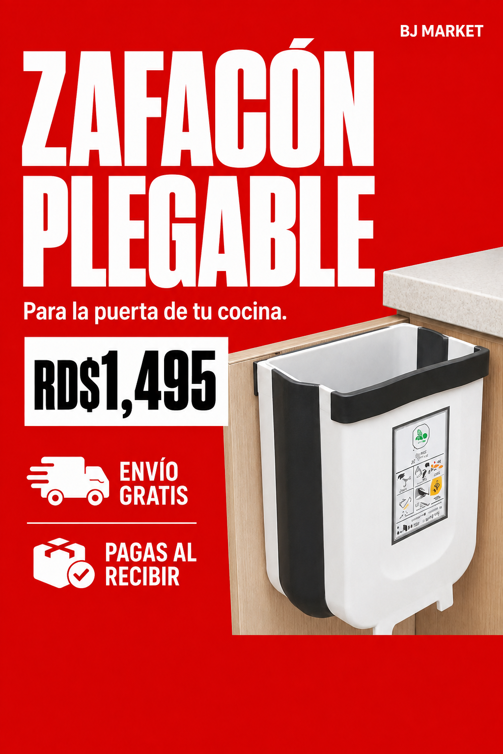 Zafacón plegable para puerta de cocina — Zafacón plegable para puerta de cocina