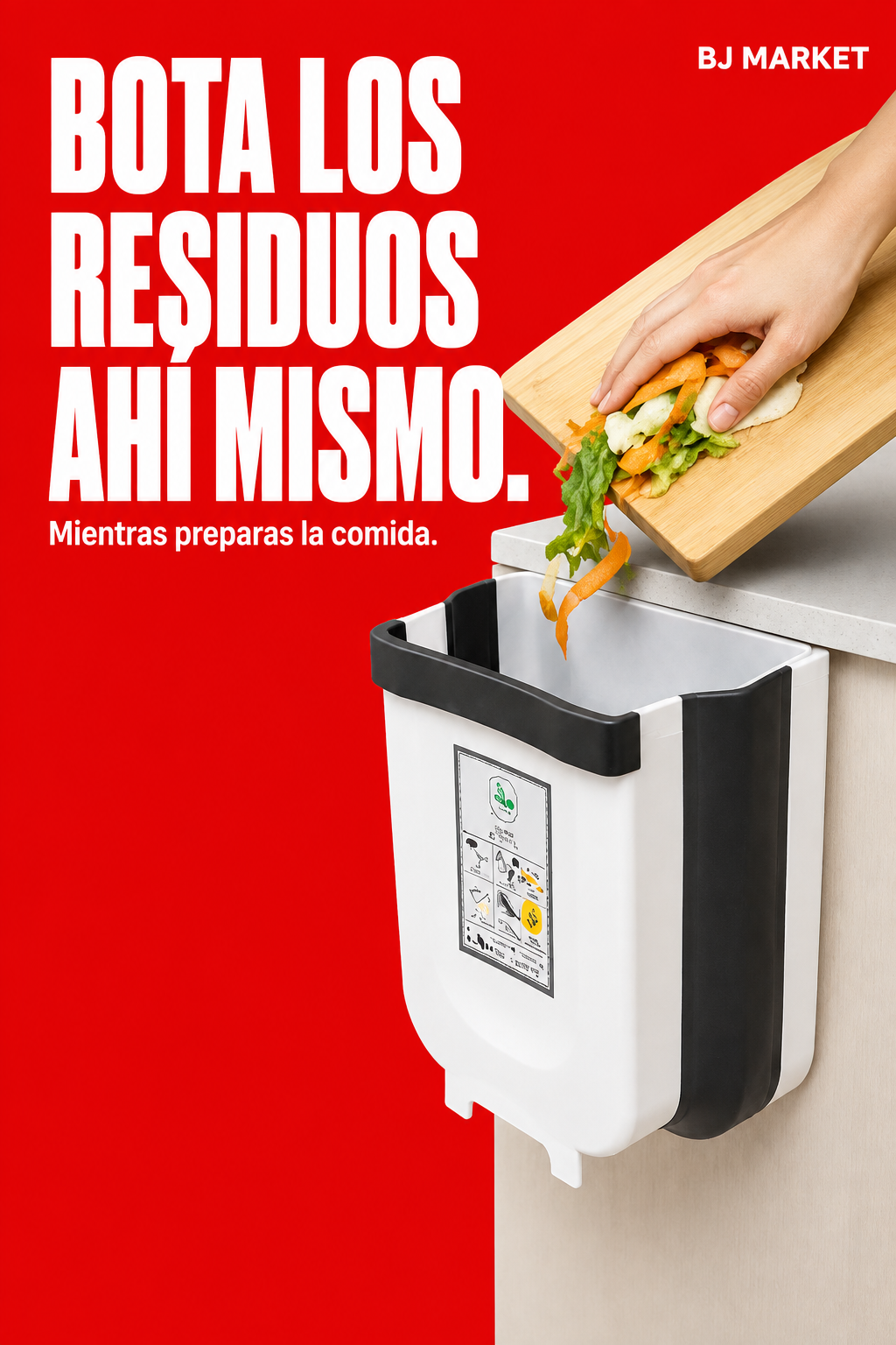 Zafacón plegable para puerta de cocina — Residuos al alcance de la mano