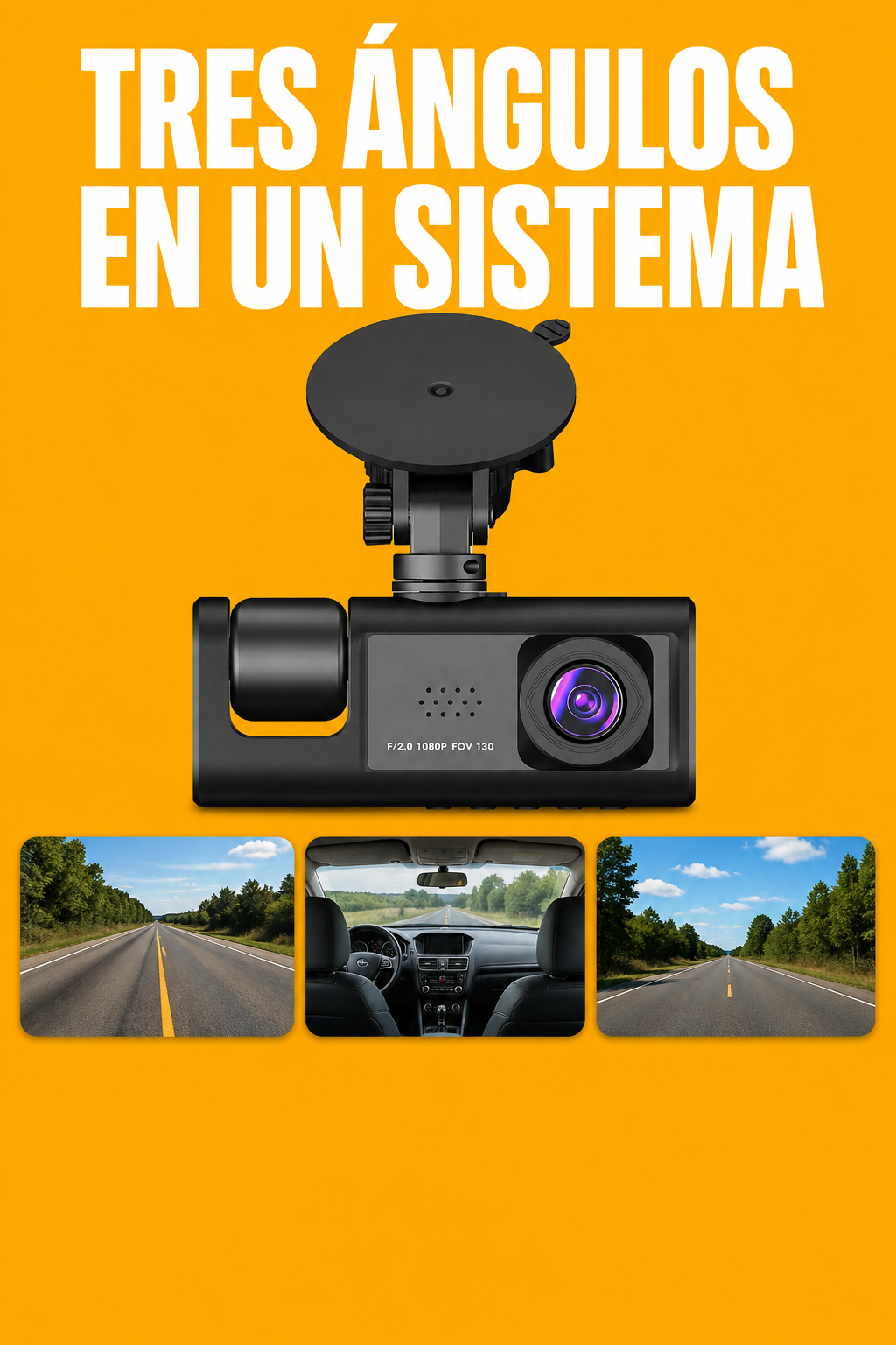 Cámara vehicular WiFi 3 en 1 Full HD — Tres ángulos en un sistema