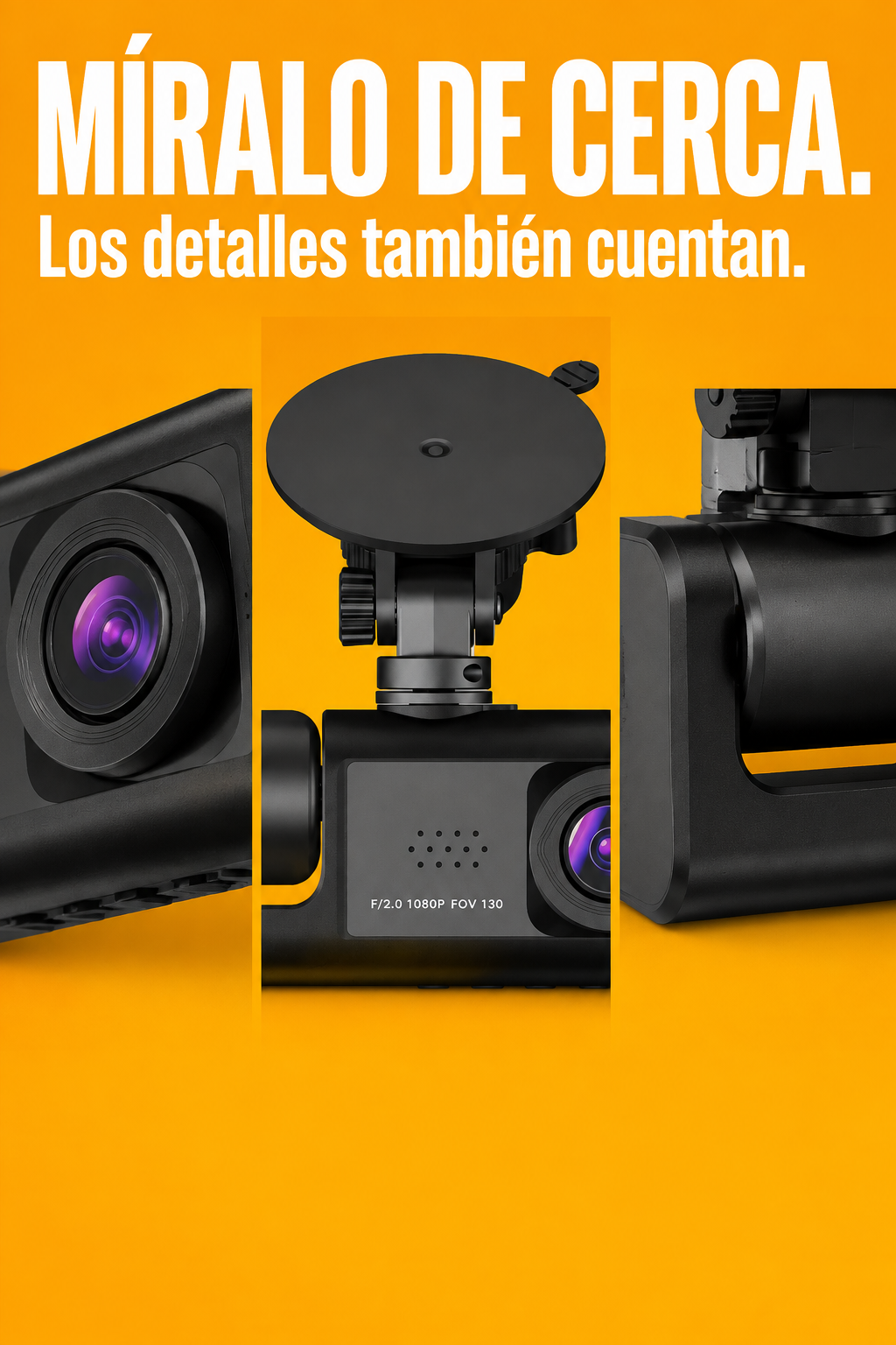 Cámara vehicular WiFi 3 en 1 Full HD — Detalles reales
