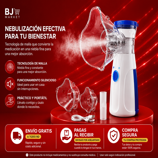Nebulizador Portátil de Malla con Mascarillas para Adulto y Niño