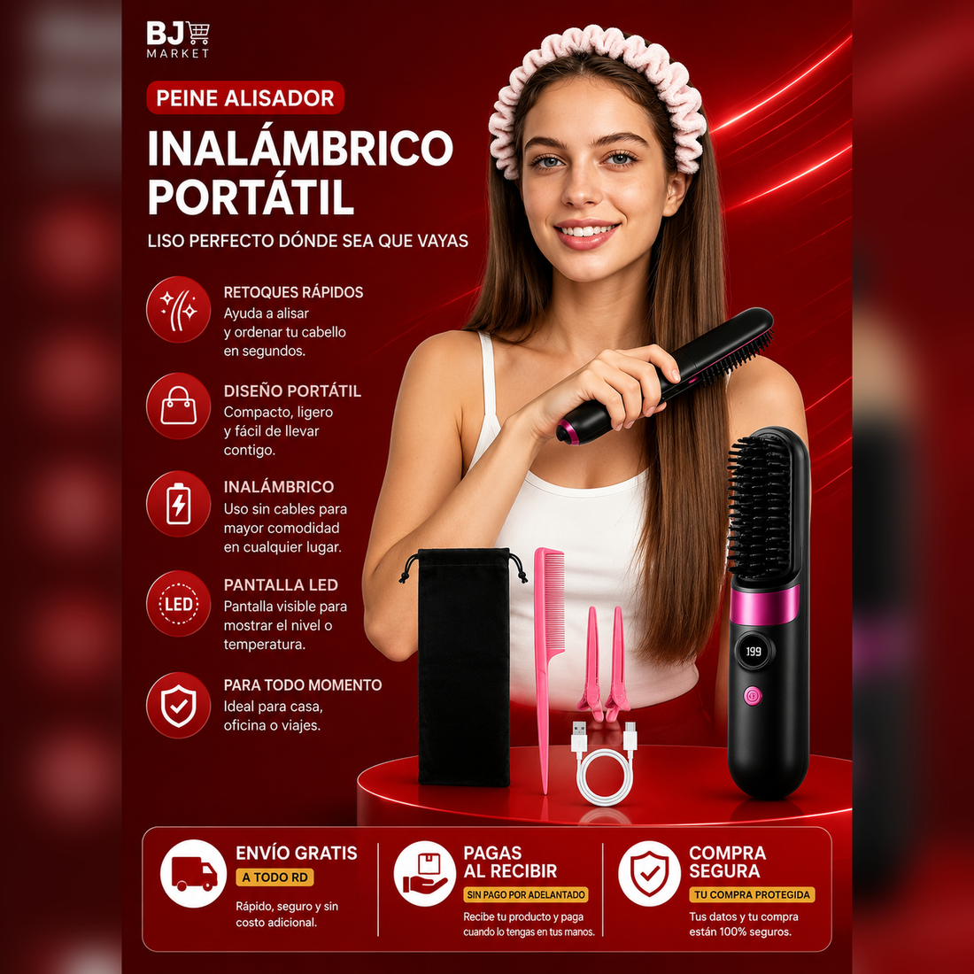 Peine Alisador Portátil para Retoques Rápidos